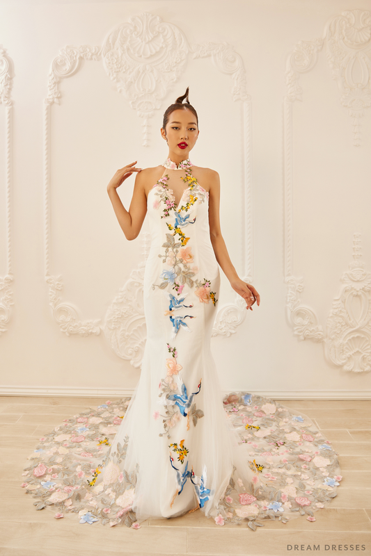 White Bridal Cheongsam | Couture Lace Modern Cheongsam (#LANNA) - Dream Dresses by P.M.N.