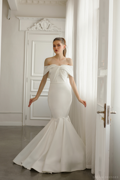 Delicate Ivory Off The Shoulder Trumpet Prom Dress with Detachable Sleeves