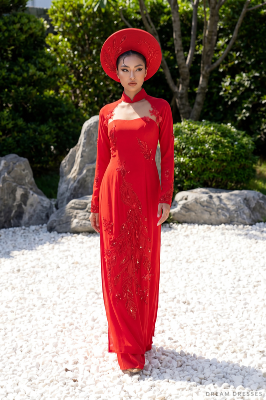 Red Bridal Ao Dai | Modern Vietnamese Bridal Dress (#AYLIN) - Dream Dresses by P.M.N.
