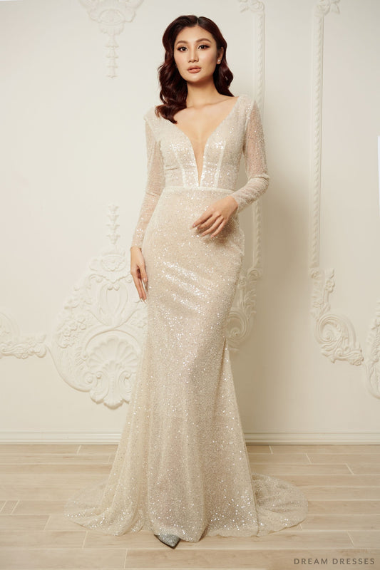 Long Sleeves Fit and Flare Bridal Dress (#SILENA) - Dream Dresses by P.M.N.