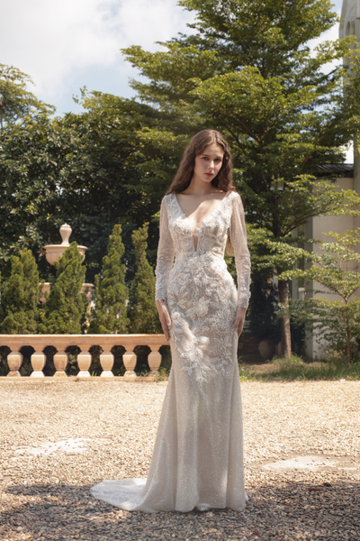 Fit and Flare Bridal Dress with Floral Lace