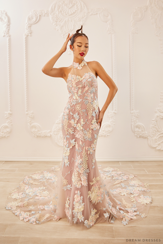 Pink Bridal Cheongsam | Couture Lace Modern Cheongsam (#KEELIN) - Dream Dresses by P.M.N.