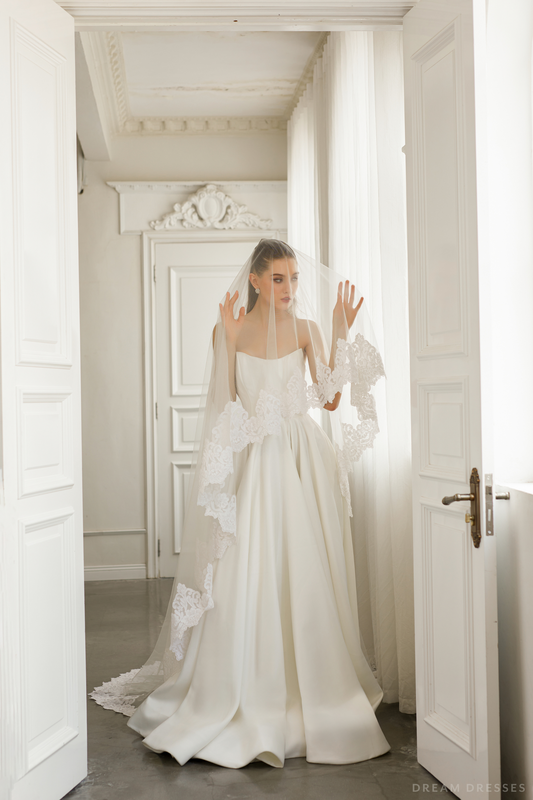 Lace Drop Veil with Blusher (#EMMY) - Dream Dresses by P.M.N.