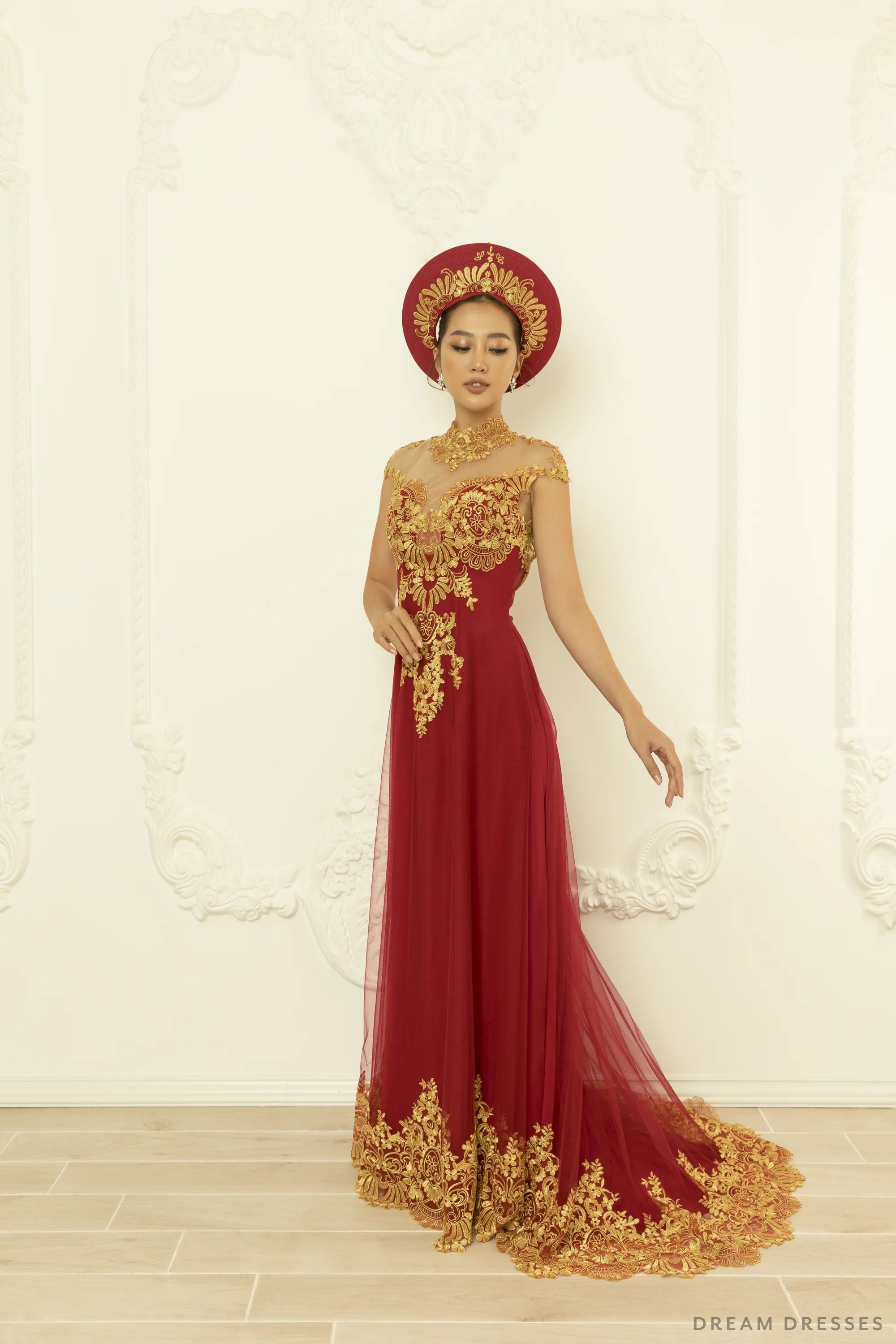 Red Ao Dai Hat | Vietnamese Bridal Hat (#LAMM)