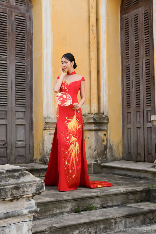 Red Bridal Cheongsam | Red Qipao Bridal Gown with Phoenix Lace (#LANIE) - Dream Dresses by P.M.N.