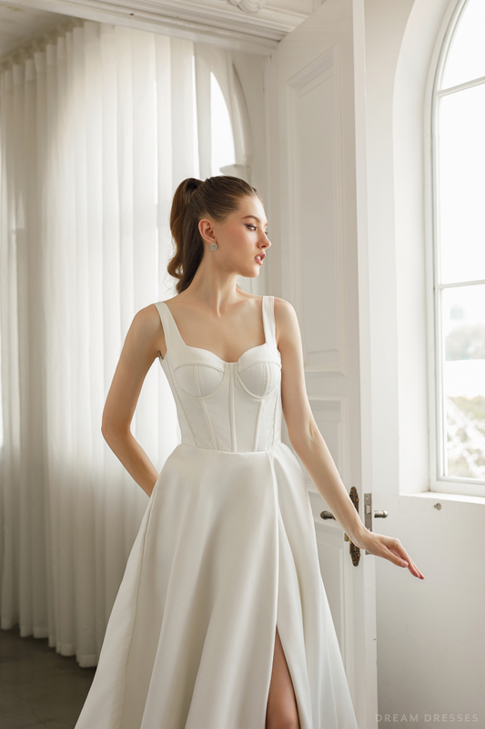 Satin Ball Gown Wedding Dress with High Slit (#KHANHTIEN) - Dream Dresses by P.M.N.