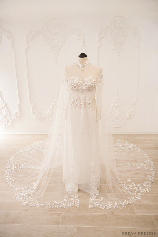 Ao Dai Detachable Cape | Traditional Vietnamese Bridal Detachable Cape (#DIANA) - Dream Dresses by P.M.N.