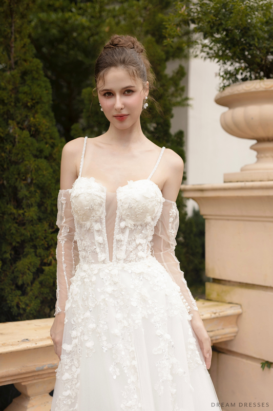 Ball Grown Wedding Dress with Detachable Sleeves (#NADIEN) - Dream Dresses by P.M.N.