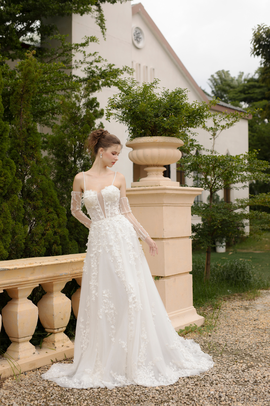 Ball Grown Wedding Dress with Detachable Sleeves (#NADIEN) - Dream Dresses by P.M.N.