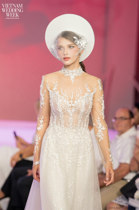 White Bridal Ao Dai | Vietnamese Modern Bridal Dress (#MAJORI) - Dream Dresses by P.M.N.