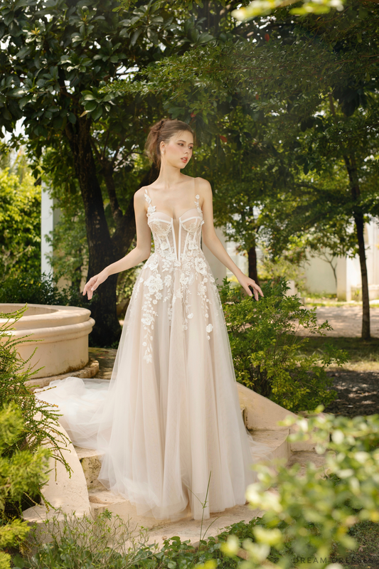 Ball Grown Wedding Dress with Floral Lace (#ANGELITA) - Dream Dresses by P.M.N.