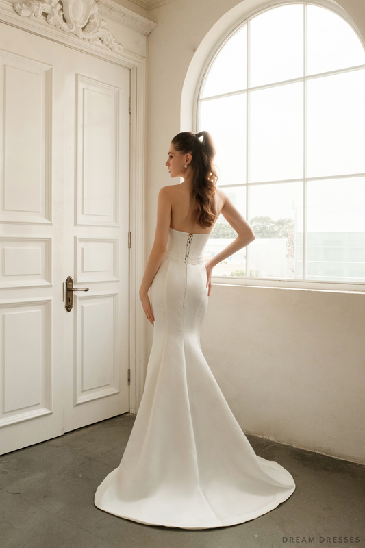 Satin Mermaid Wedding Dress with Detachable Overskirt (#EMELY) - Dream Dresses by P.M.N.