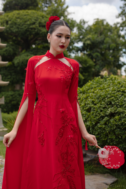 Red Bridal Ao Dai | Modern Vietnamese Bridal Dress (#LISI) - Dream Dresses by P.M.N.
