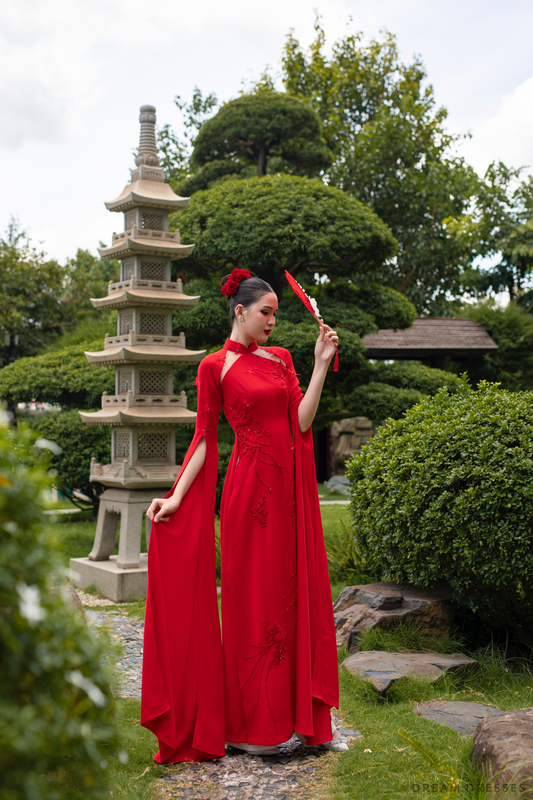 Red Bridal Ao Dai | Modern Vietnamese Bridal Dress (#LISI) - Dream Dresses by P.M.N.