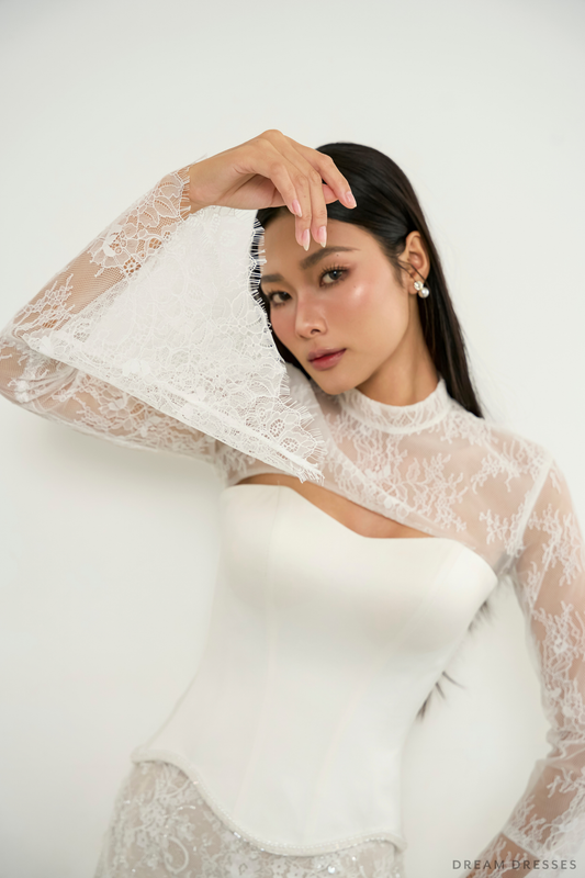Bell Sleeve Lace Bridal Bolero (#MILA) - Dream Dresses by P.M.N.
