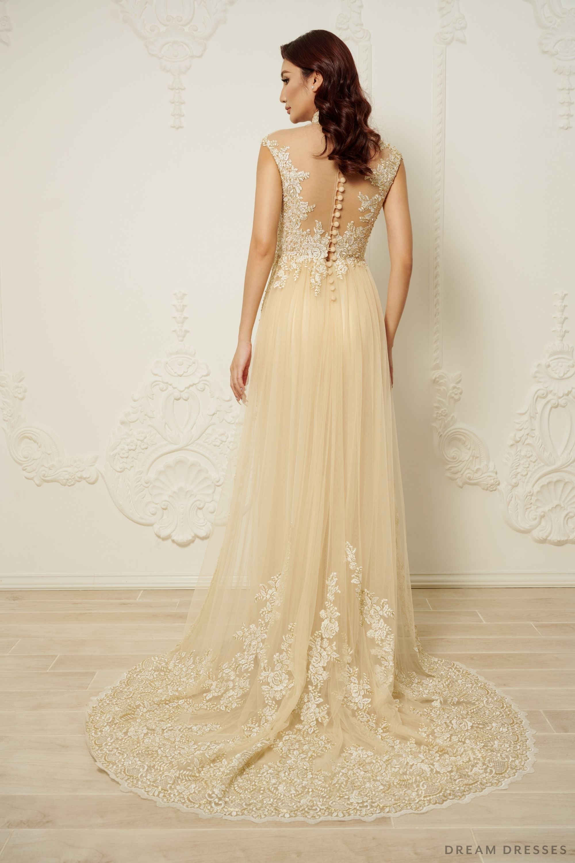 Champagne Bridal Ao Dai | Modern Vietnamese Bridal Dress (#SUYIN)