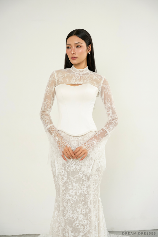 Bell Sleeve Lace Bridal Bolero (#MILA) - Dream Dresses by P.M.N.