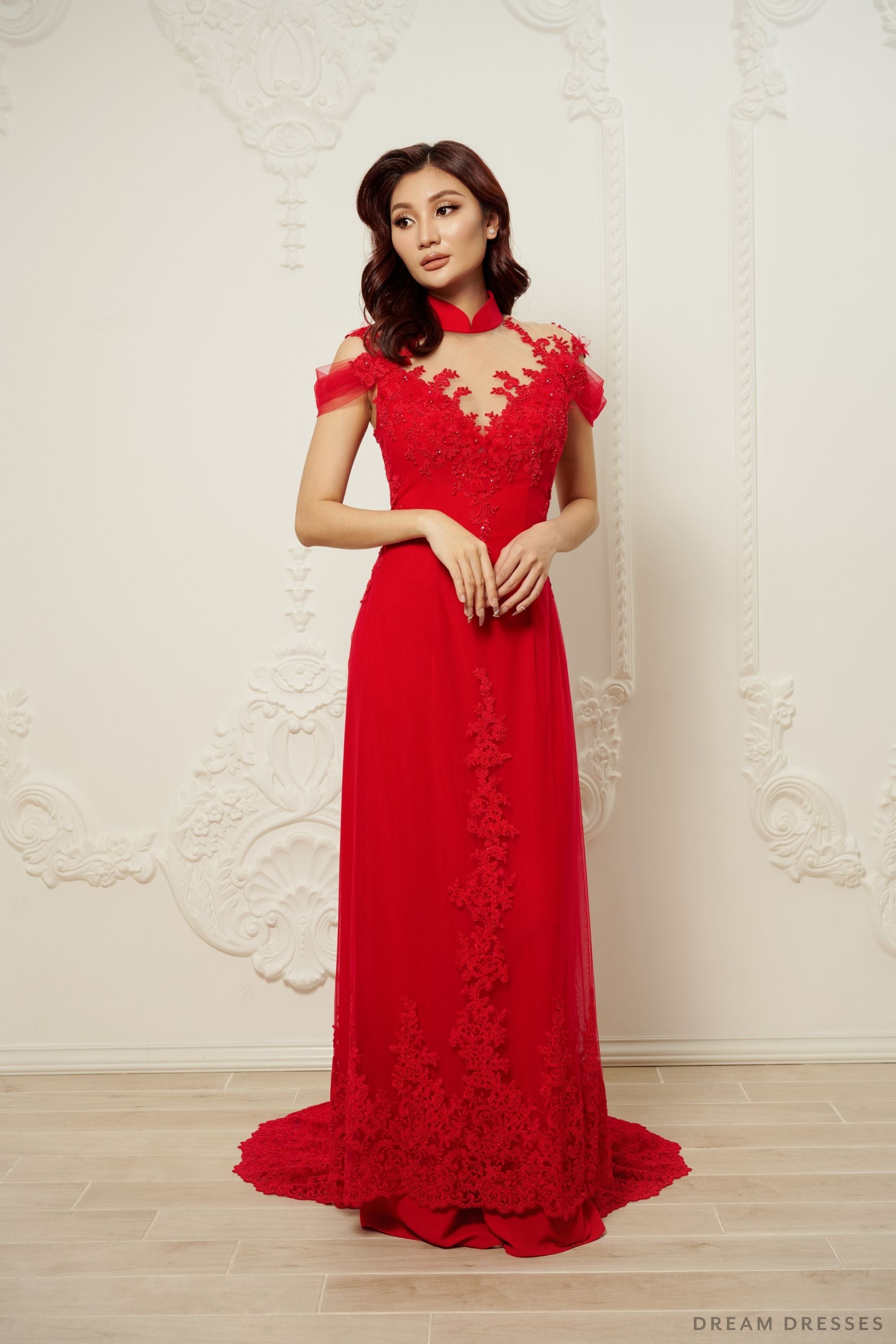 Red Bridal Ao Dai | Modern Vietnamese Bridal Dress (#EHUANG)