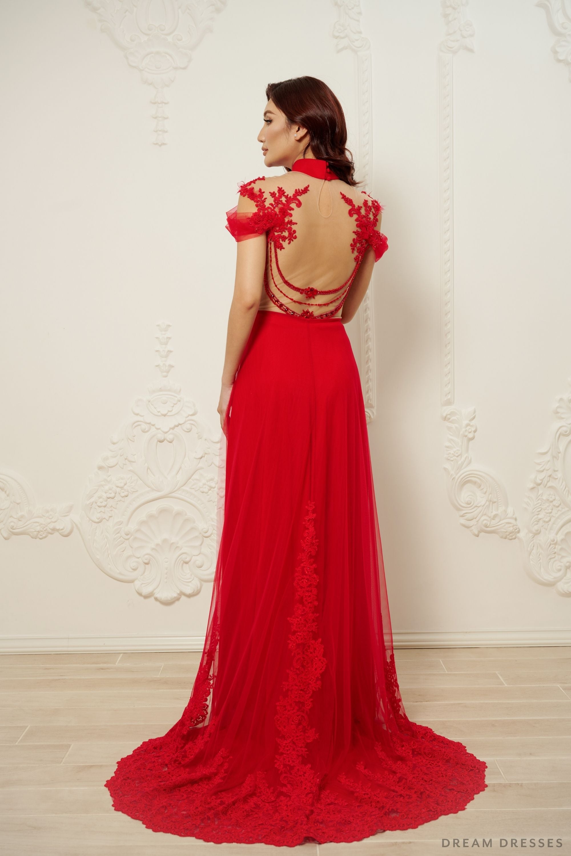 Red Bridal Ao Dai | Modern Vietnamese Bridal Dress (#EHUANG)