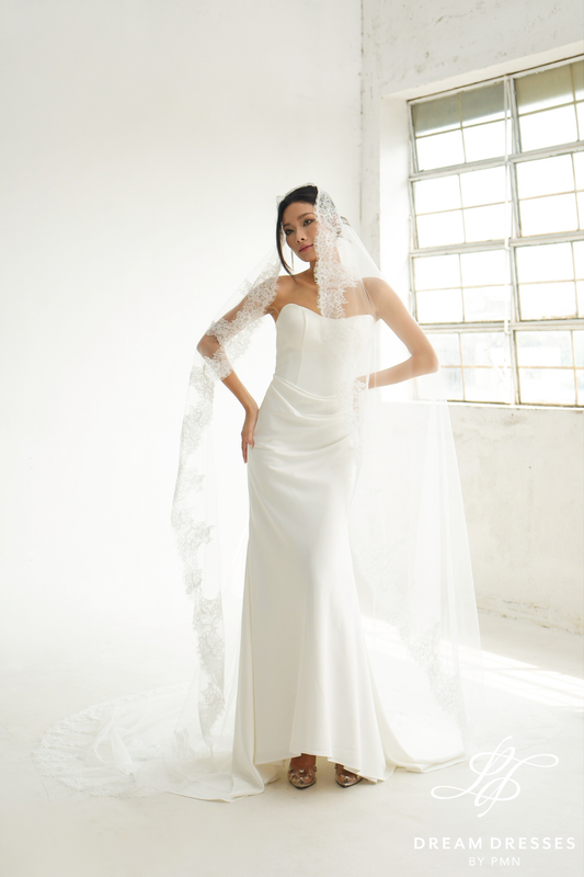 Bridal Veil with French Lace Trim (#AURELIA) - Dream Dresses by P.M.N.