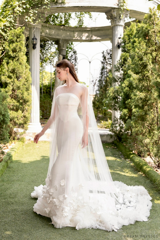 3D Flowers Bridal Cape Veil (#LINA) - Dream Dresses by P.M.N.