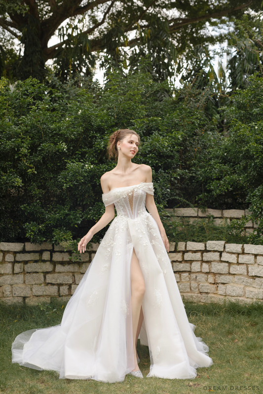 Off Shoulder Ball Gown Wedding Dress (#SHEY) - Dream Dresses by P.M.N.