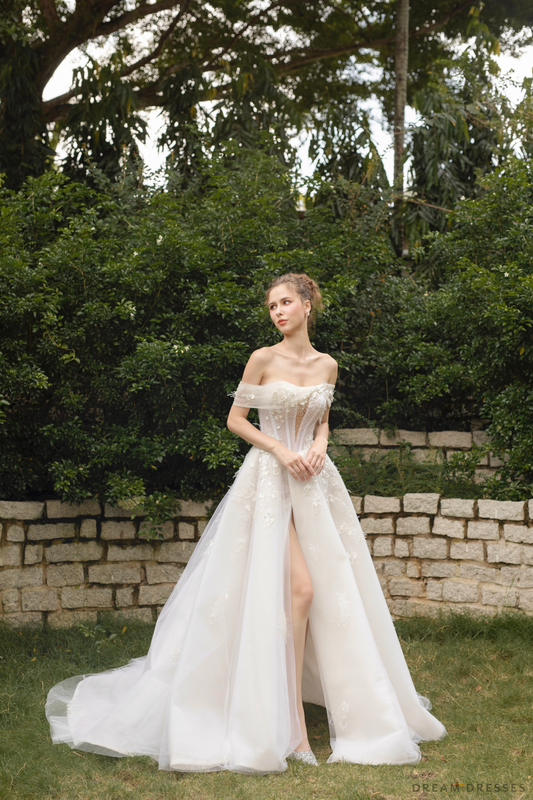 Off Shoulder Ball Gown Wedding Dress (#SHEY) - Dream Dresses by P.M.N.