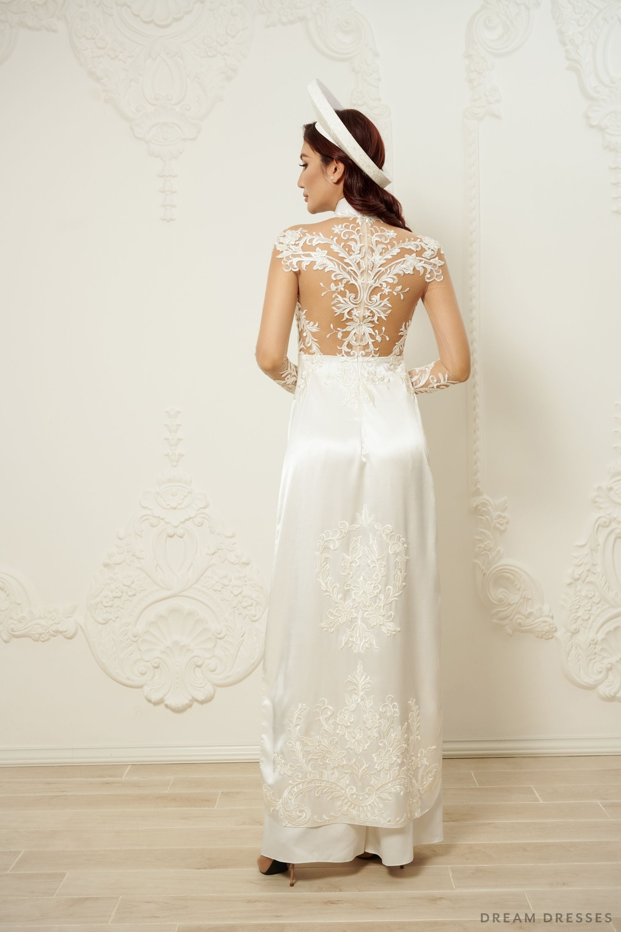 White Bridal Ao Dai | Vietnamese Traditional Bridal Dress (#DAXIA)