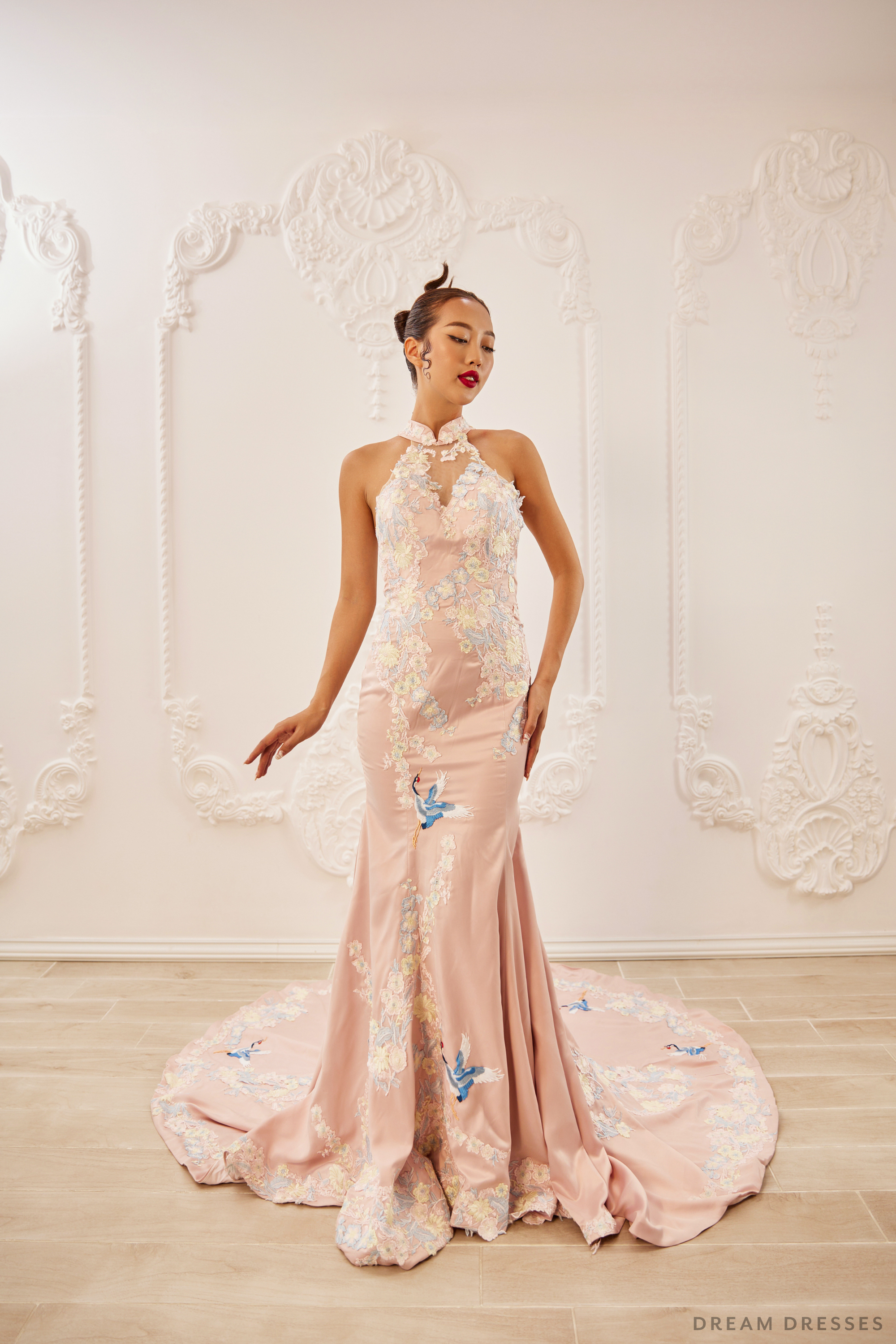Pink Bridal Cheongsam | Couture Lace Modern Cheongsam (#MELAN)