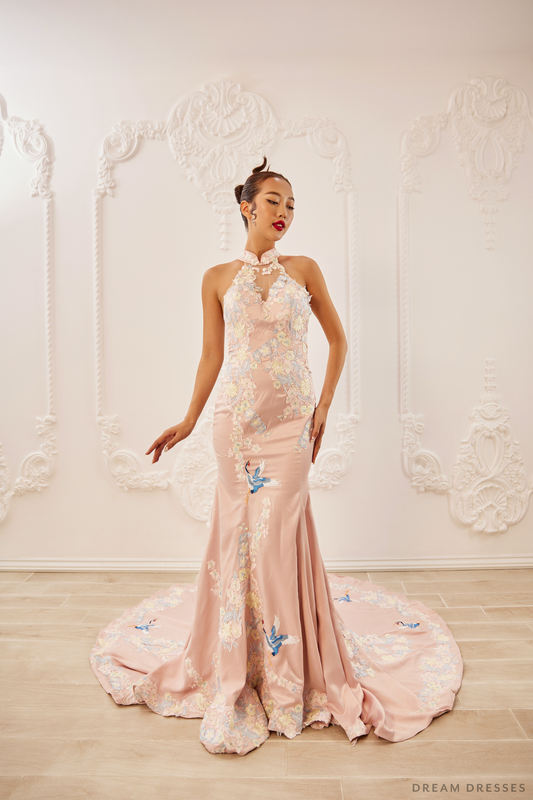 Pink Bridal Cheongsam | Couture Lace Modern Cheongsam (#MELAN) - Dream Dresses by P.M.N.