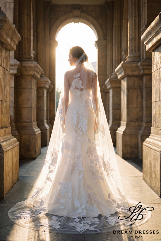 Cathedral Bridal Veil with Rose Embroidery (#VERVE) - Dream Dresses by P.M.N.