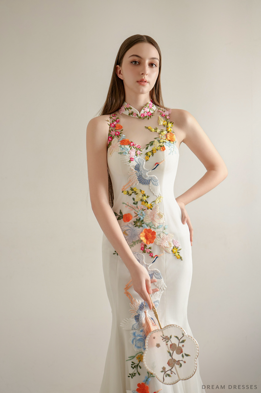 White Bridal Cheongsam | Couture Lace Modern Cheongsam (#HILARY) - Dream Dresses by P.M.N.