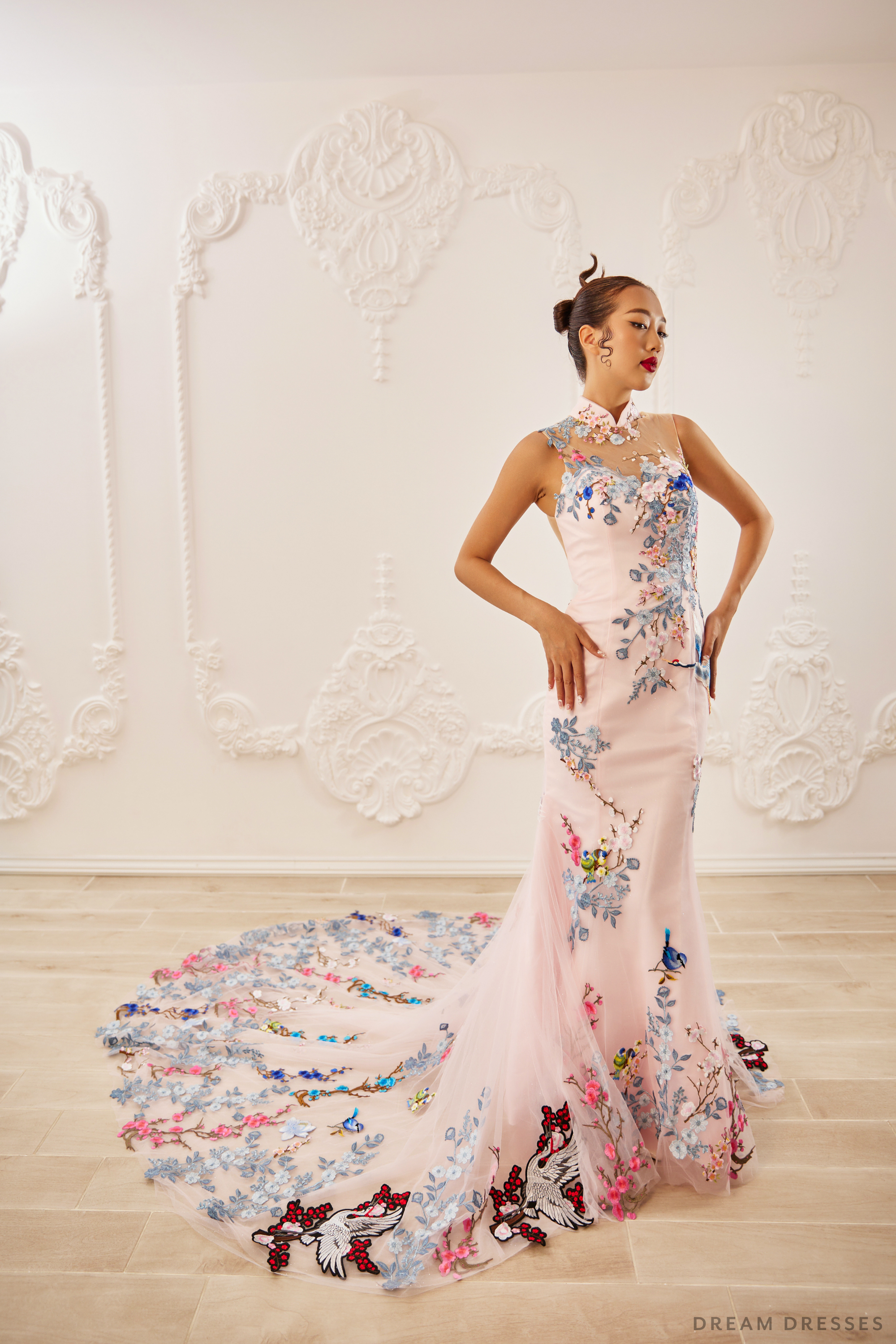 Pink Bridal Cheongsam | Couture Lace Modern Cheongsam (#LILAN)