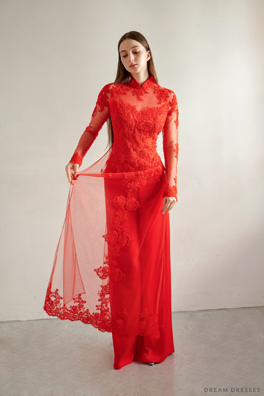 Red Bridal Ao Dai | Custom Made Vietnamese Bridal Dress (#AYLA) - Dream Dresses by P.M.N.