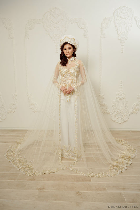 Ao Dai OverCoat | Traditional Vietnamese Bridal OverCoat (#DANDAN) - Dream Dresses by P.M.N.