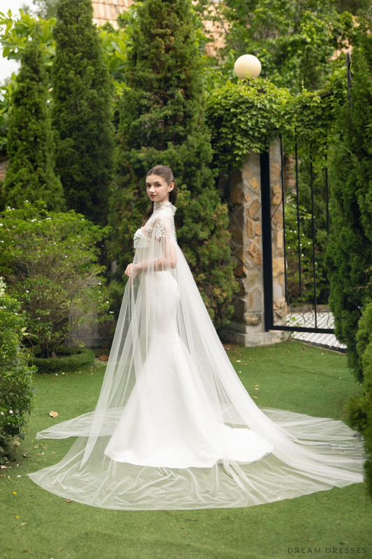 High Neck Cathedral Bridal Cape (#MIKAYLEE) - Dream Dresses by P.M.N.
