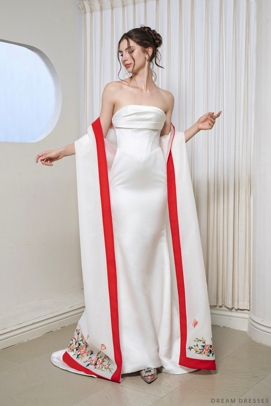 Cheongsam-Inspired Ao Dai Detachable Cape | Vietnamese Bridal Dress (#LUNARA) - Dream Dresses by P.M.N.