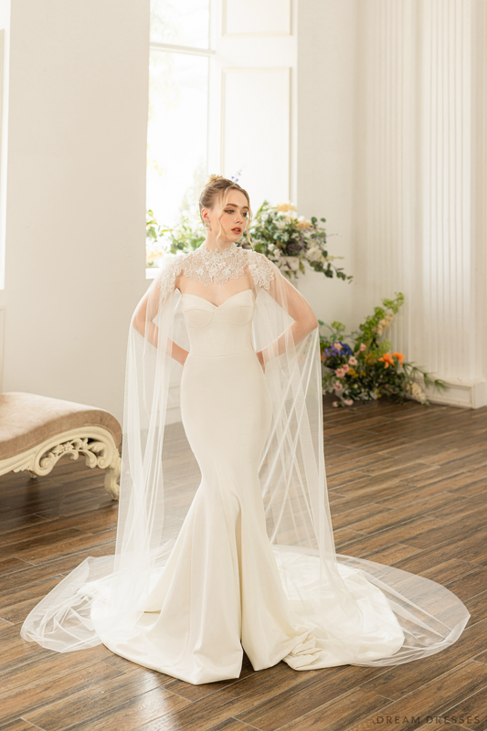 Couture Floral Lace Bridal Cape (#ELOSIA) - Dream Dresses by P.M.N.