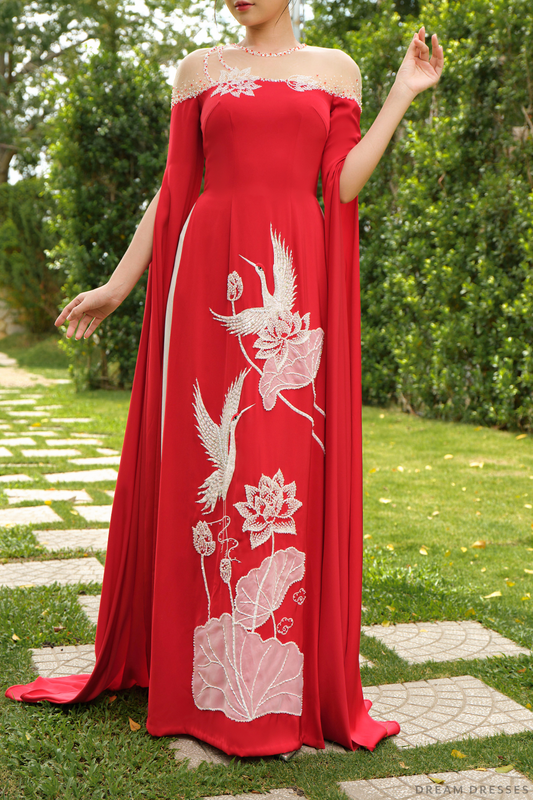 Red Bridal Ao Dai | Vietnamese Modern Bridal Dress (#CLARISSA) - Dream Dresses by P.M.N.