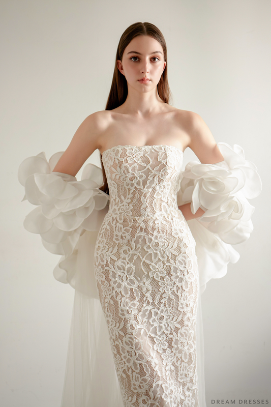 Haute Couture Wedding Cape with Flowers (#ORALIE) - Dream Dresses by P.M.N.