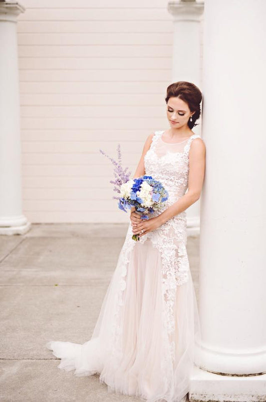 Blush Pink Sheer All Over Lace Tulle Dress (#PB070) - Dream Dresses by P.M.N
- 2