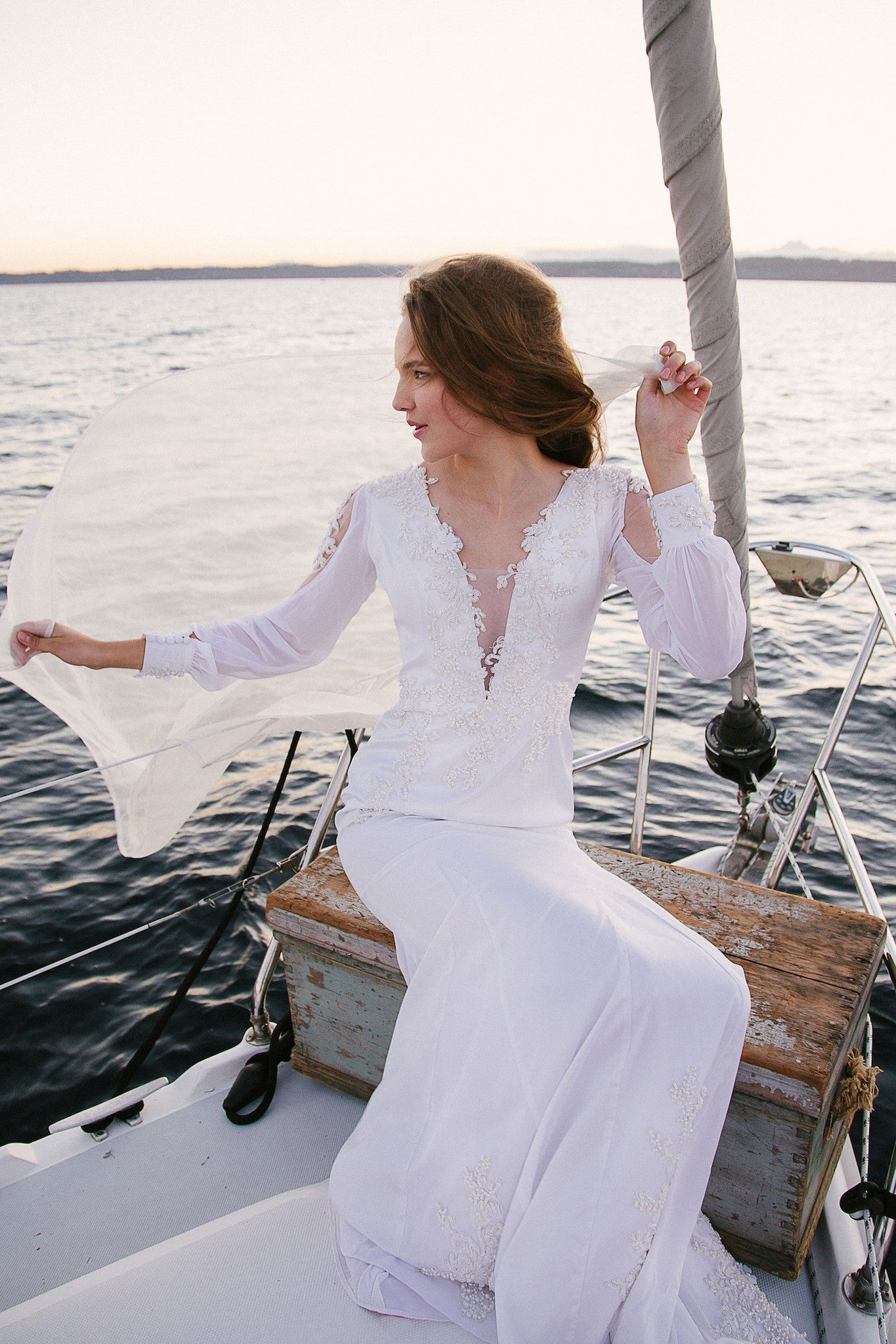 SAMPLE SALE/ Silk Wedding Dress With Deep V-Neck (#SS16100) - Dream Dresses by P.M.N
- 1