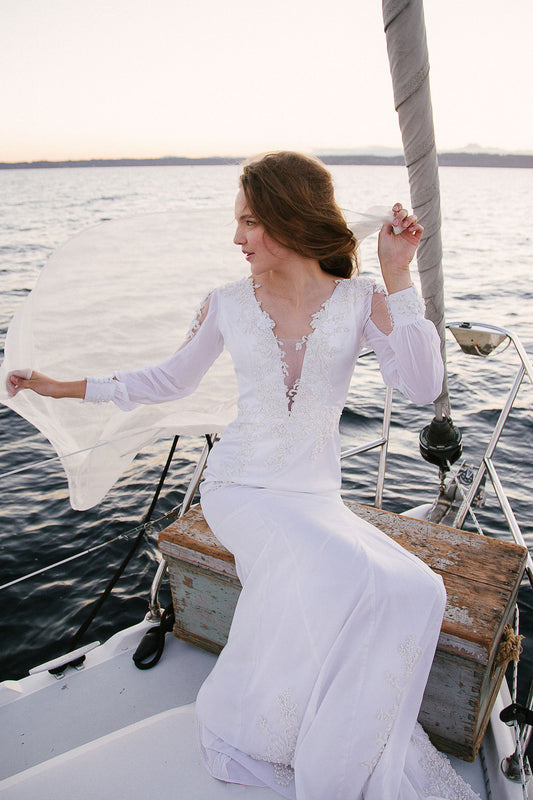 SAMPLE SALE/ Silk Wedding Dress With Deep V-Neck (#SS16100) - Dream Dresses by P.M.N
- 1