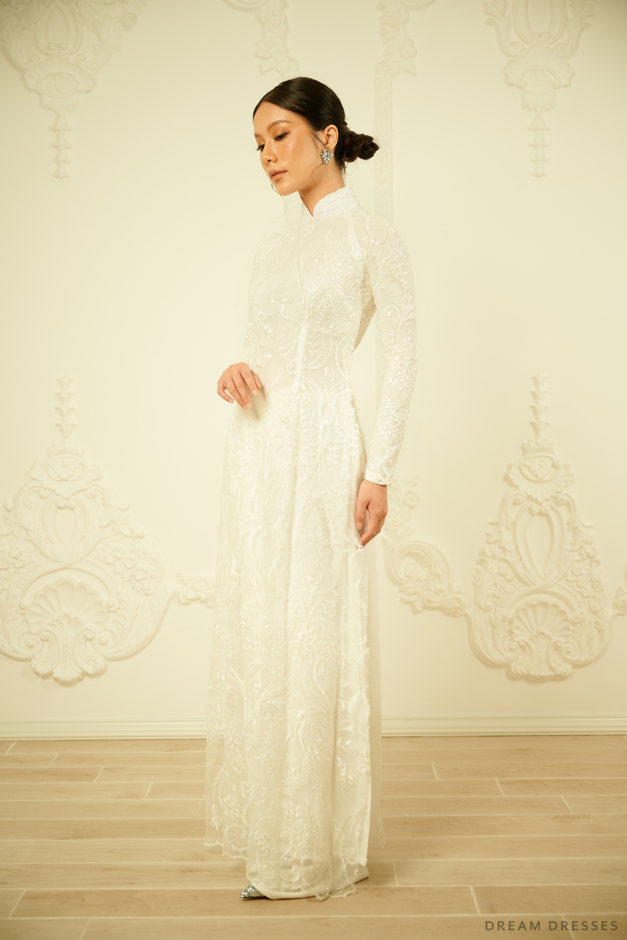 White Bridal Ao Dai | Vietnamese Traditional Bridal Dress (#ARTEMISIA)