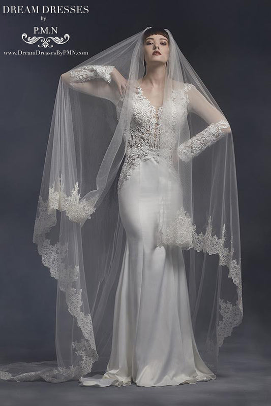 Lace Cathedral Wedding Veil (#SS16310) - Dream Dresses by P.M.N