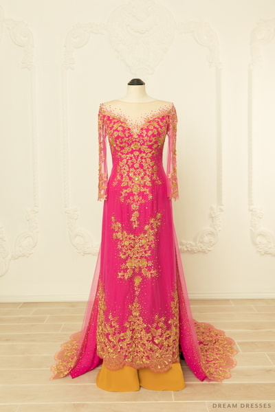 Pink Bridal Ao Dai Vietnamese Bridal Dress MEILIN