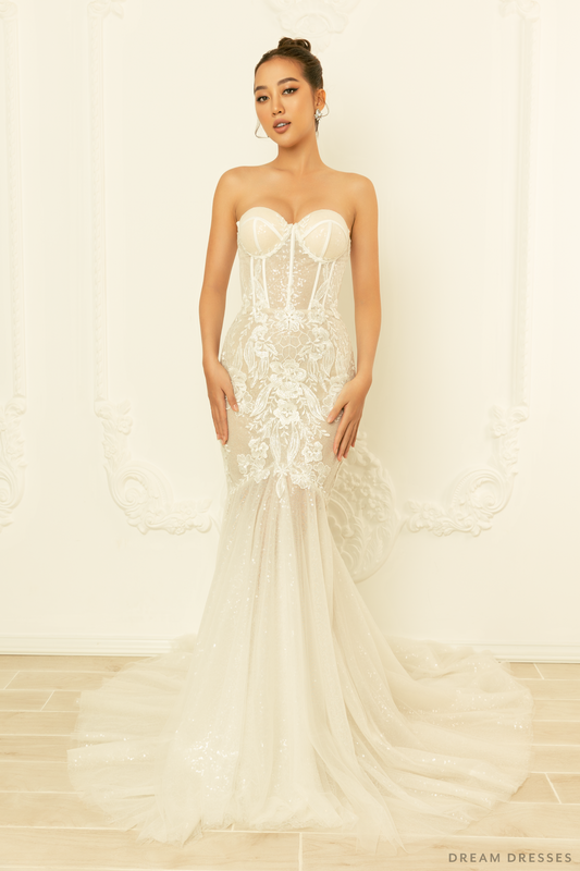 Mermaid Wedding Gown with Corset Top (#LUCINDA) - Dream Dresses by P.M.N.