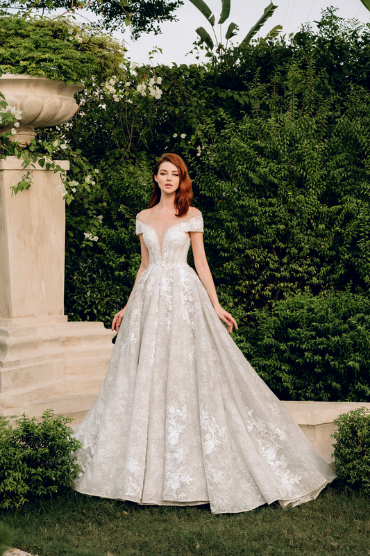 Illusion Neckline Ball Gown Wedding Dress (#VENEZIA) - Dream Dresses by P.M.N.