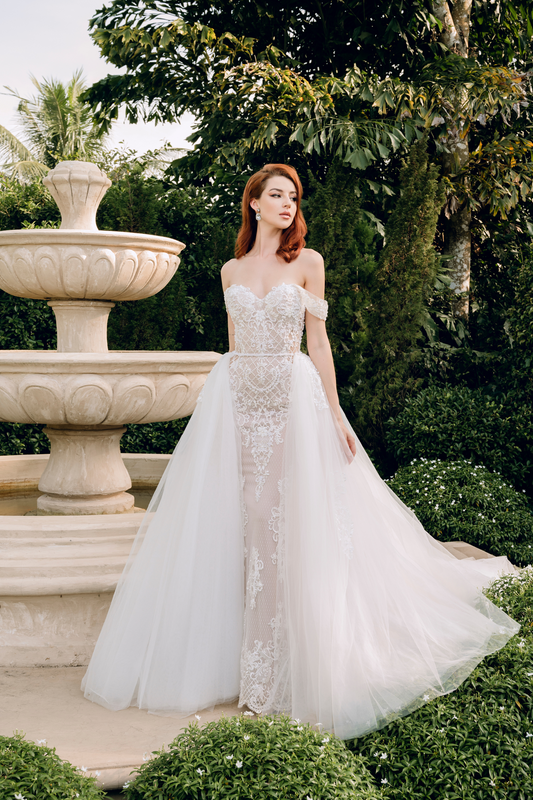 Blush Mermaid Wedding Dress with Removable Overskirt (#BELVA) - Dream Dresses by P.M.N.