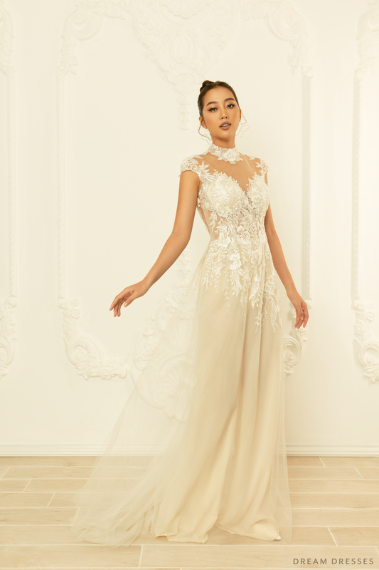 White Bridal Ao Dai | Modern Vietnamese Bridal Dress (#MEADOW) - Dream Dresses by P.M.N.